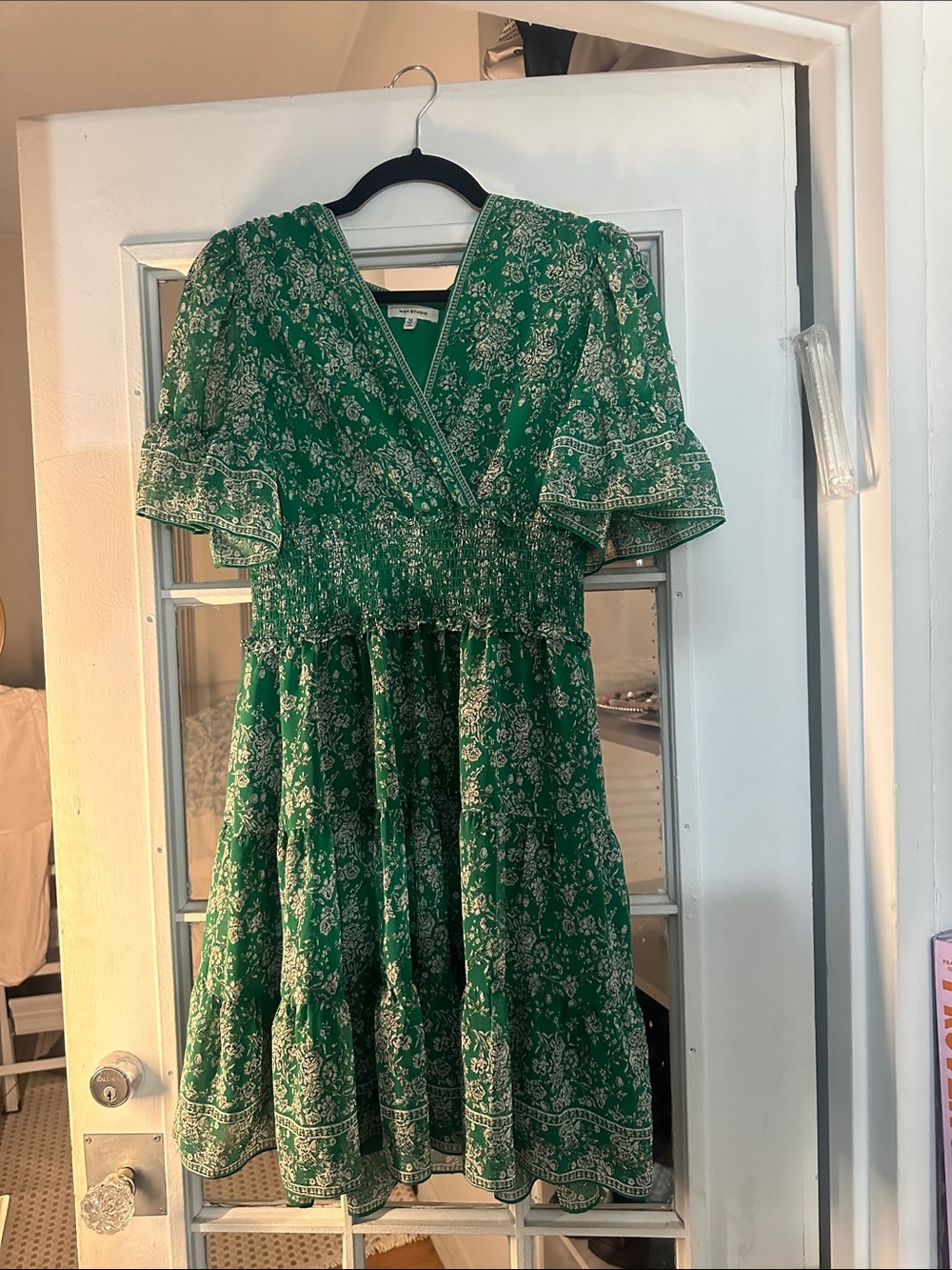 Green Floral Smocked Waist Mini Dress
